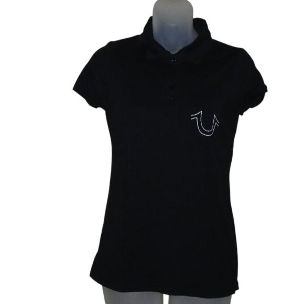 True Religion Black Stitched Logo y2k Polo